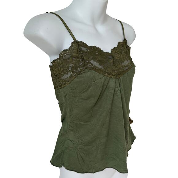 Y2K Lace Trim Cami Top Medium Olive Green 90s Fairy Whimsygoth Retro Camisole - Picture 10 of 14
